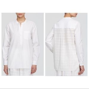 Vince Mixed Media Half Placket Tunic Blouse